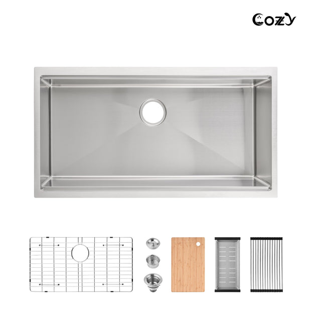 Cozy undermount stainless steel Brush Nickel sink 36x19x10 inch with accessory