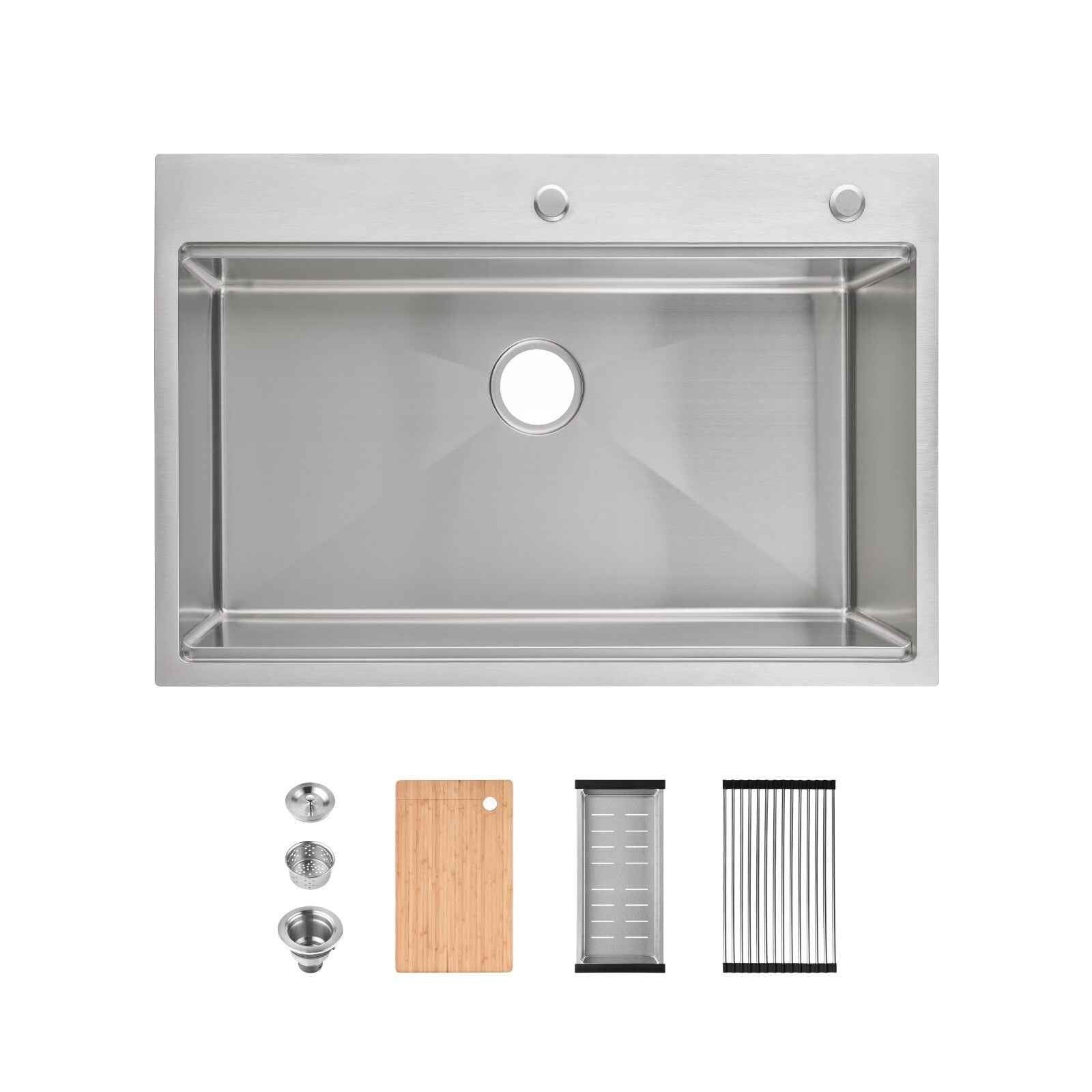 Cozy n Bath 33x22 inch overmount kitchen sink with accessors and drain,SS-BR01D-332208