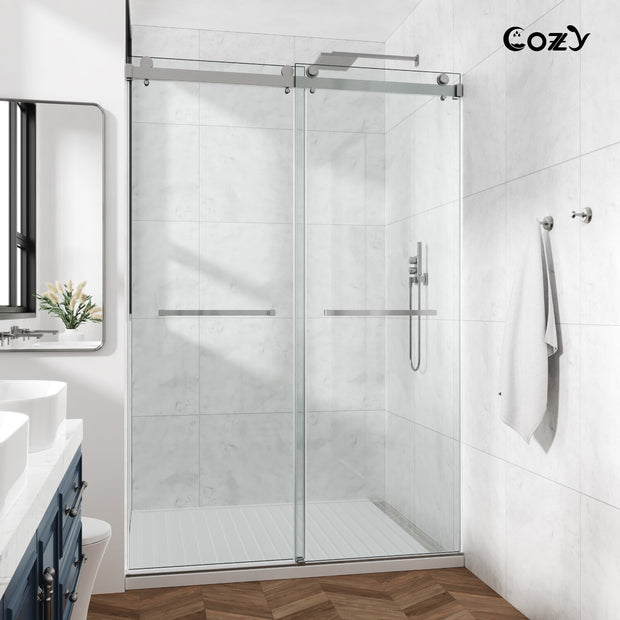 Cozy 48" / 54"/ 60" x 76" Frameless Double Slide Shower Door 3/8" Tempered Glass