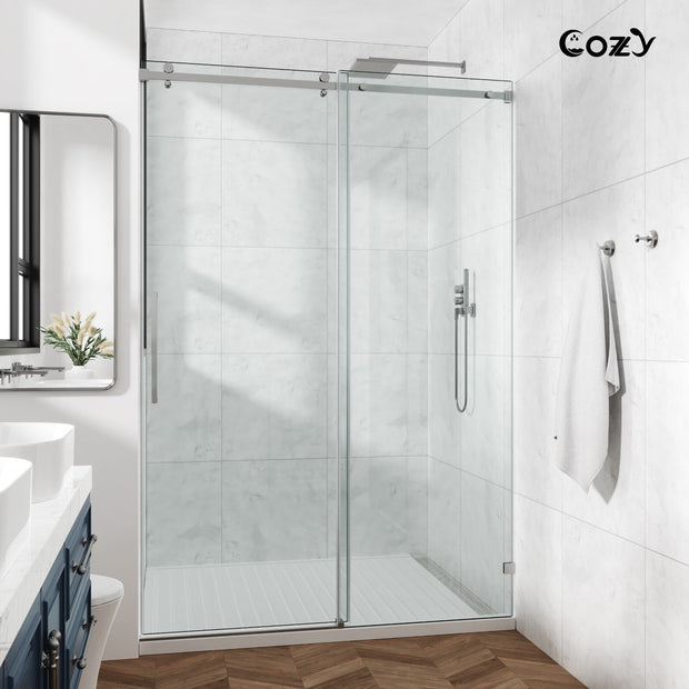 Cozy 54"/60"/72'' x 76" Frameless Single Slide Shower Door 3/8"Tempered Square