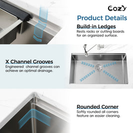 Cozy undermount stainless steel Brush sink 33x19x8 inch with accessory