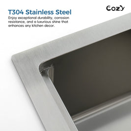 Cozy undermount stainless steel Brush sink 33x19x8 inch with accessory