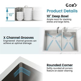 COZY Stainless Steel Kitchen Sink, 32