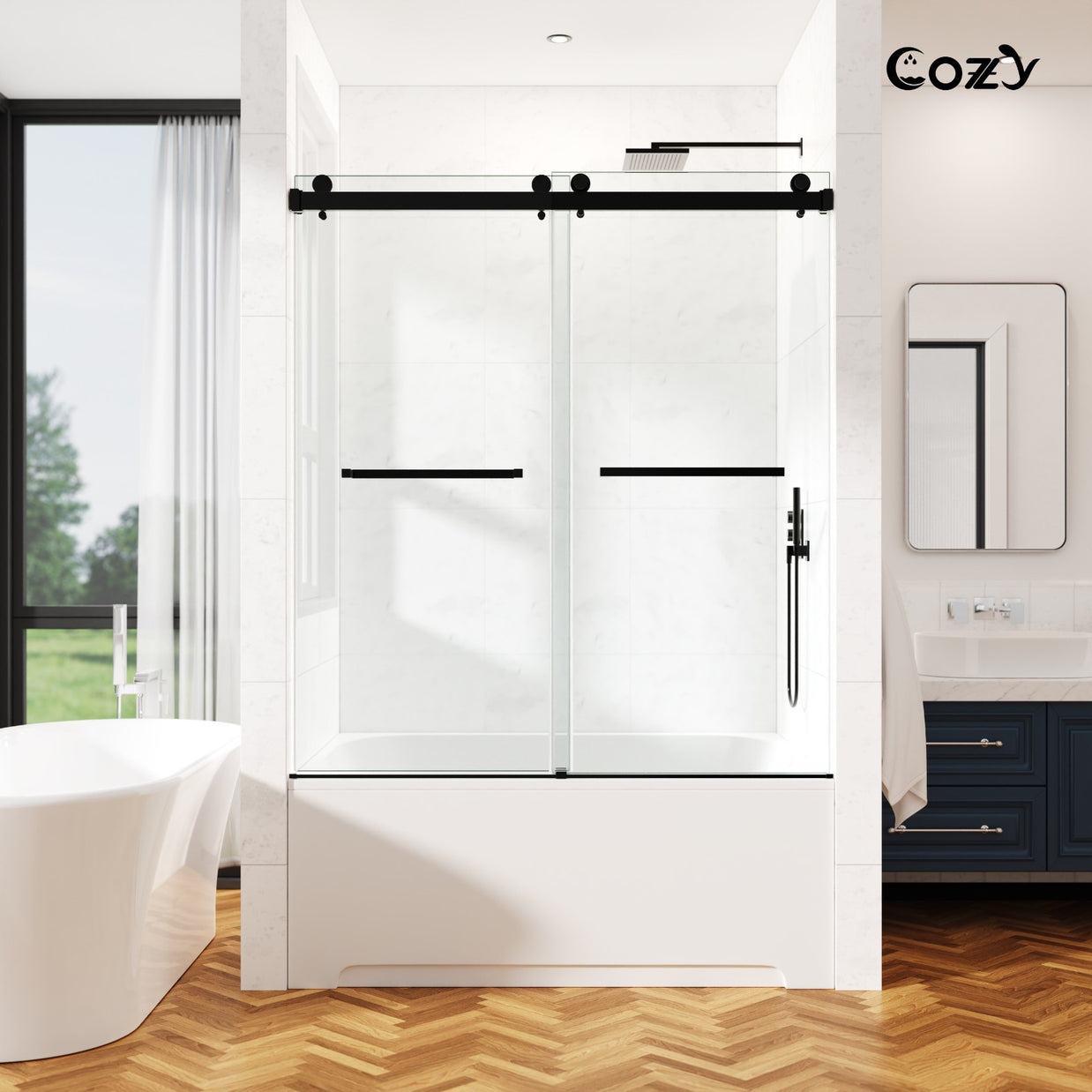 Cozy 48" / 54"/ 60" x 76" Frameless Double Slide Shower Door 3/8" Tempered Glass