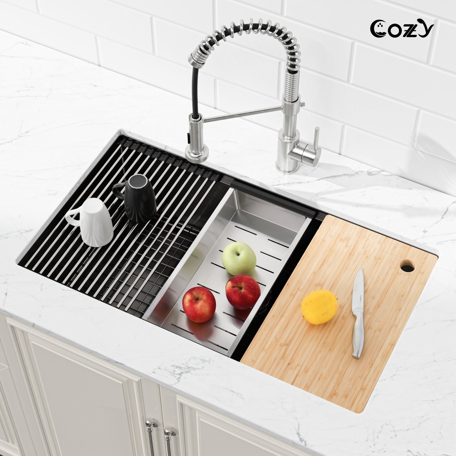 Cozy undermount stainless steel black sink 33x19x10 inch with accessory