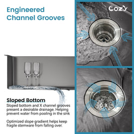 Cozy undermount stainless steel black sink 33x19x10 inch with accessory