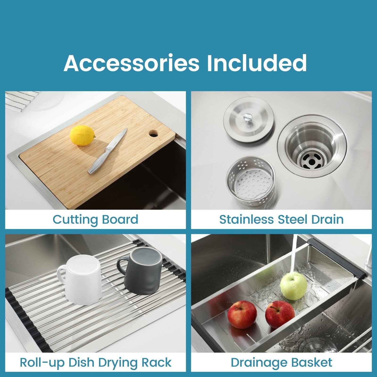 Cozy n Bath 33x22 inch overmount kitchen sink with accessors and drain,SS-BR01D-332208