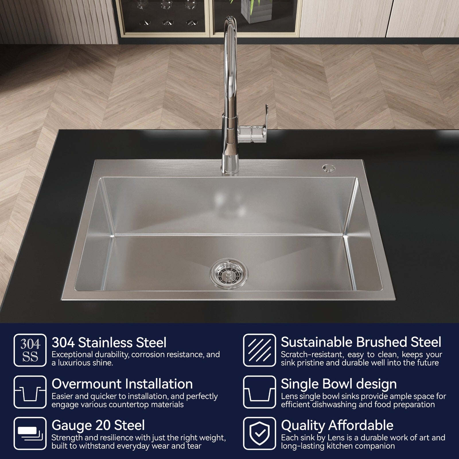 COZY Stainless Steel Kitchen Sink, 30