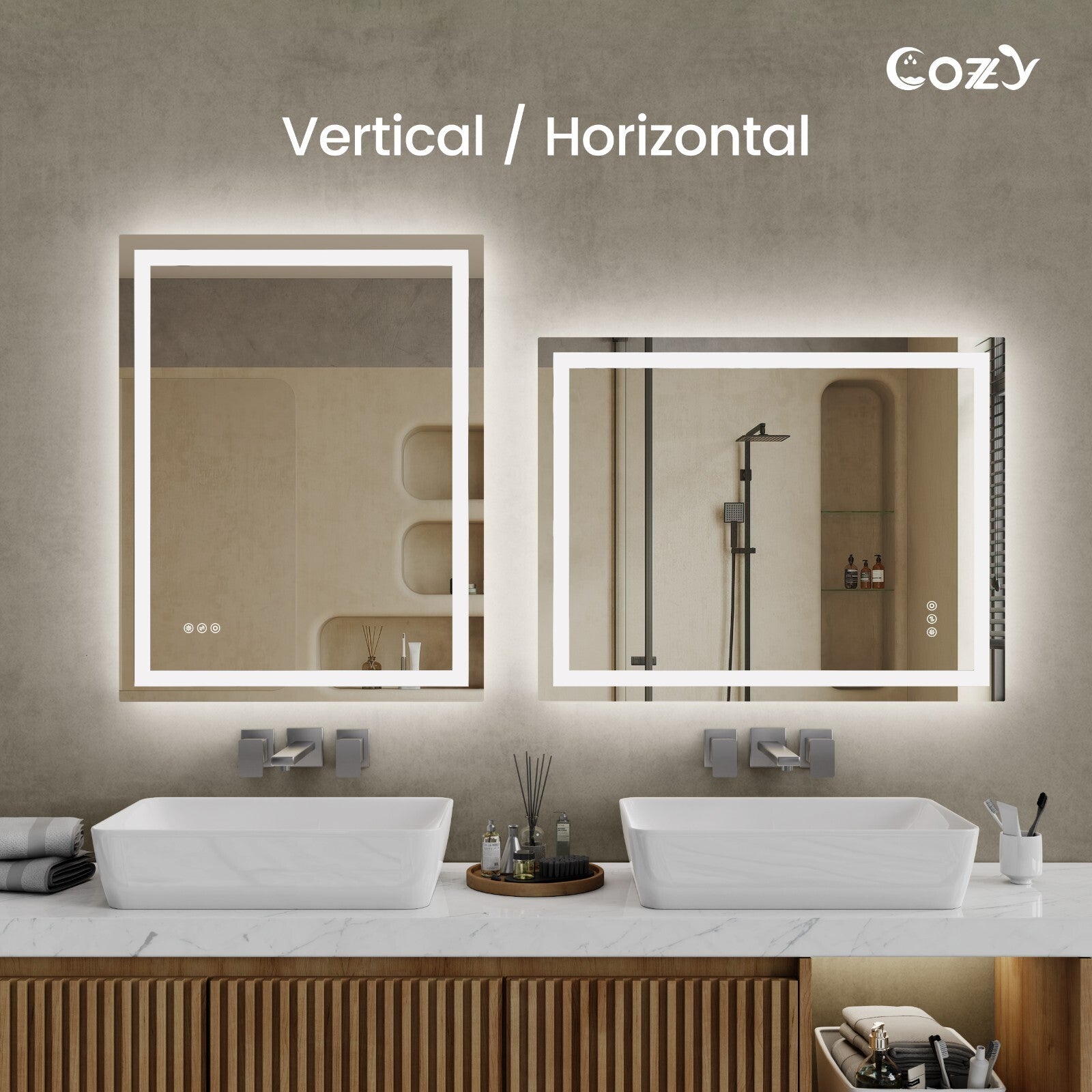 20x28'' LED Bathroom Mirror Wall Vanity Mirror Dimmable Anti-fog Tempered Glass