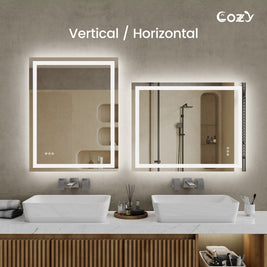 20x28'' LED Bathroom Mirror Wall Vanity Mirror Dimmable Anti-fog Tempered Glass
