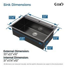 Cozy n Bath 33x22 inch overmount kitchen sink with accessors and drain