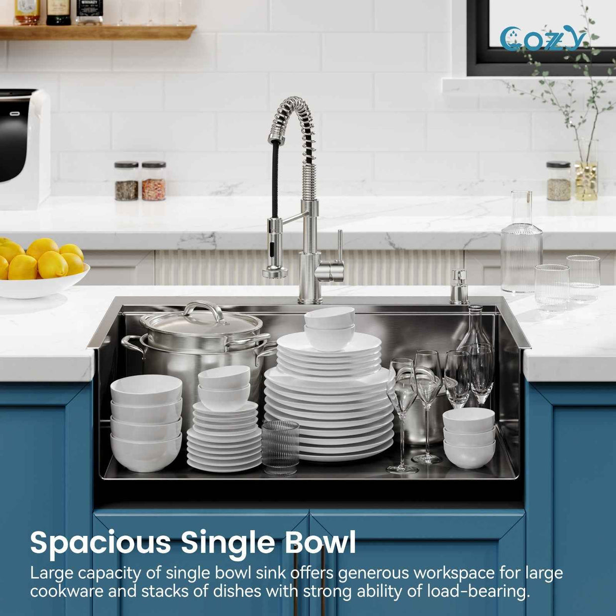 Cozy n Bath 33x22 inch overmount kitchen sink with accessors and drain,SS-BL01D-332208-2-WG