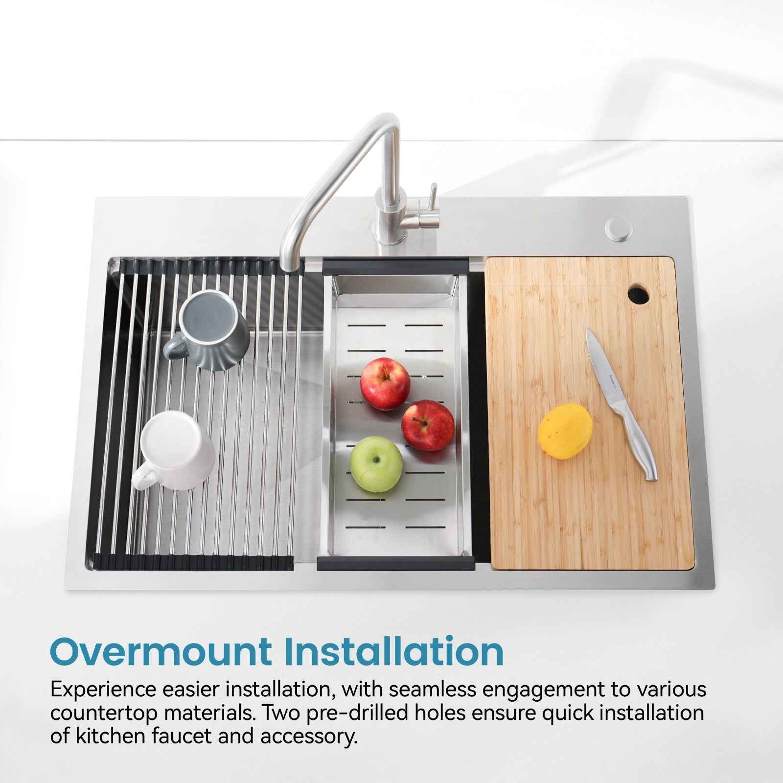 Cozy n Bath 33x22 inch overmount kitchen sink with accessors and drain,SS-BR01D-332208