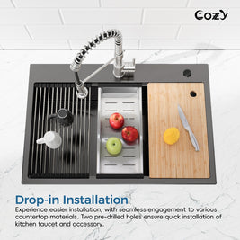 Cozy n Bath 33x22 inch overmount kitchen sink with accessors and drain
