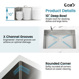 COZY Stainless Steel Kitchen Sink, 30