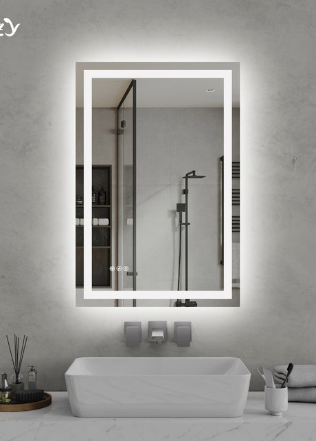 24x36'' LED Bathroom Mirror Wall Vanity Mirror Dimmable Anti-fog Tempered Glass