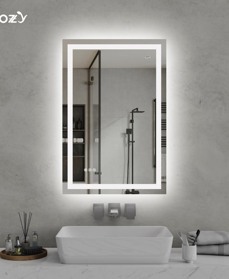 24x36'' LED Bathroom Mirror Wall Vanity Mirror Dimmable Anti-fog Tempered Glass