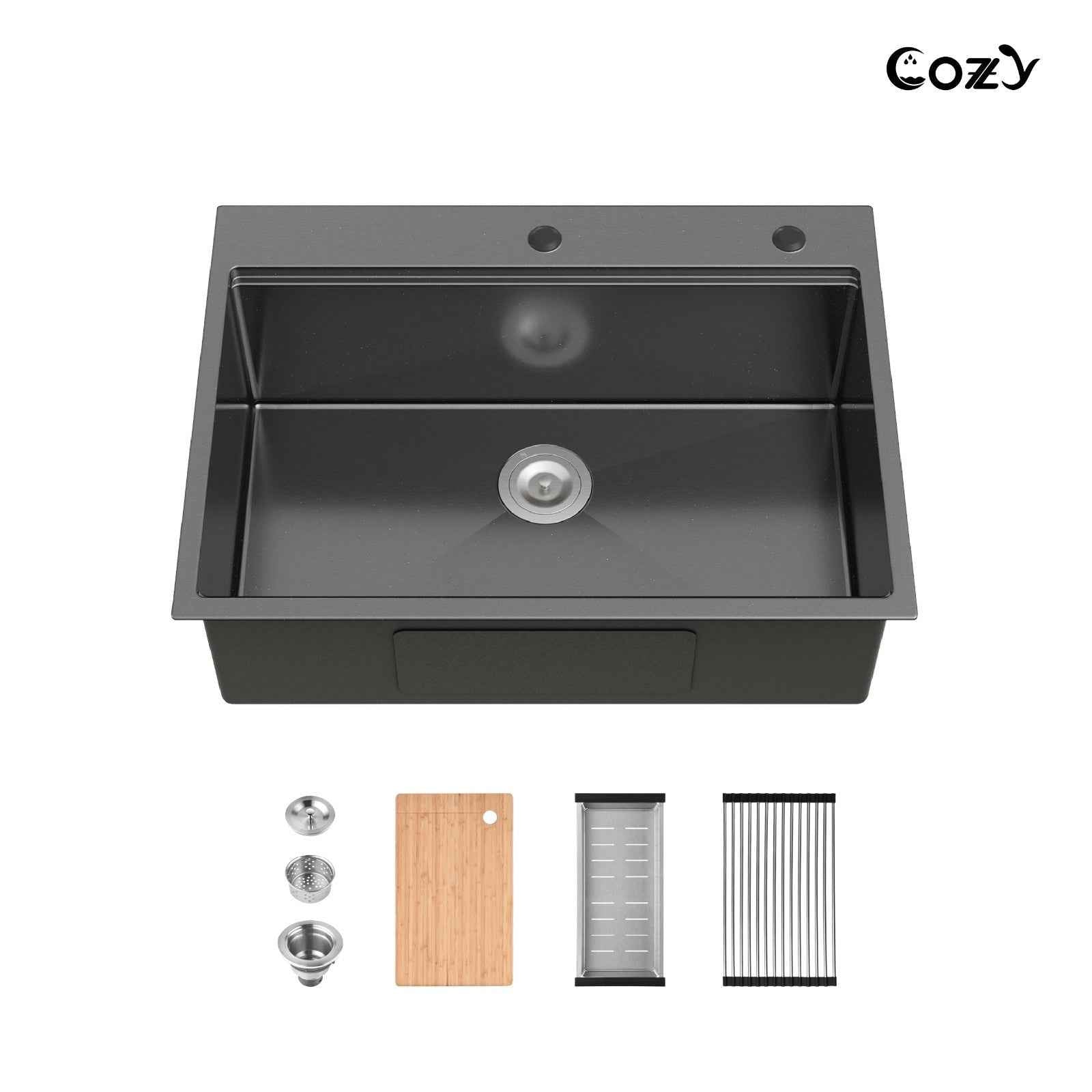 Cozy n Bath 33x22 inch overmount kitchen sink with accessors and drain,SS-BL01D-332208-2