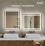 24x36'' LED Bathroom Mirror Wall Vanity Mirror Dimmable Anti-fog Tempered Glass