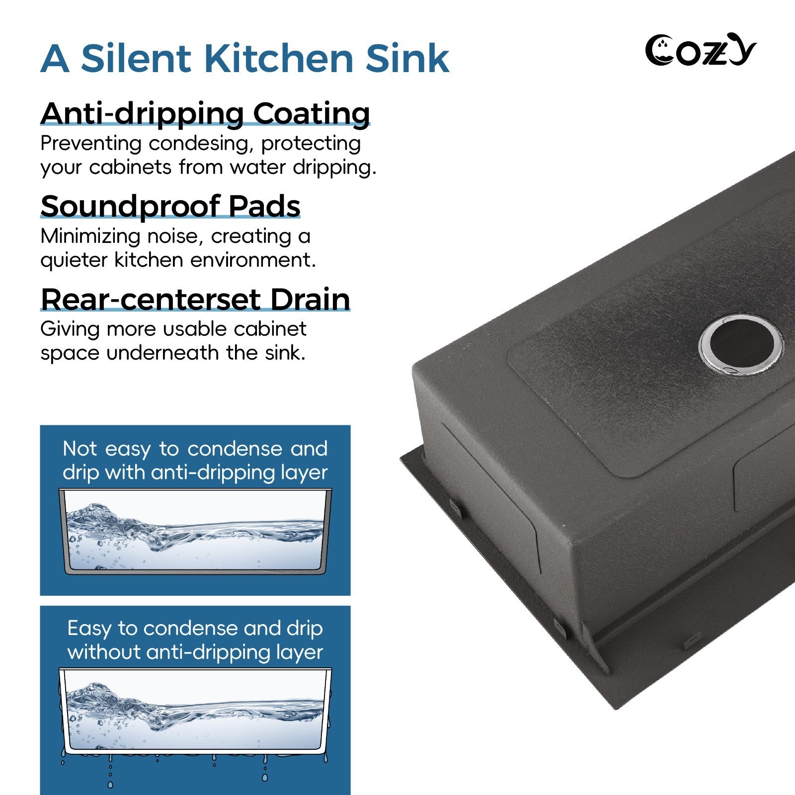 Cozy n Bath 33x22 inch overmount kitchen sink with accessors and drain