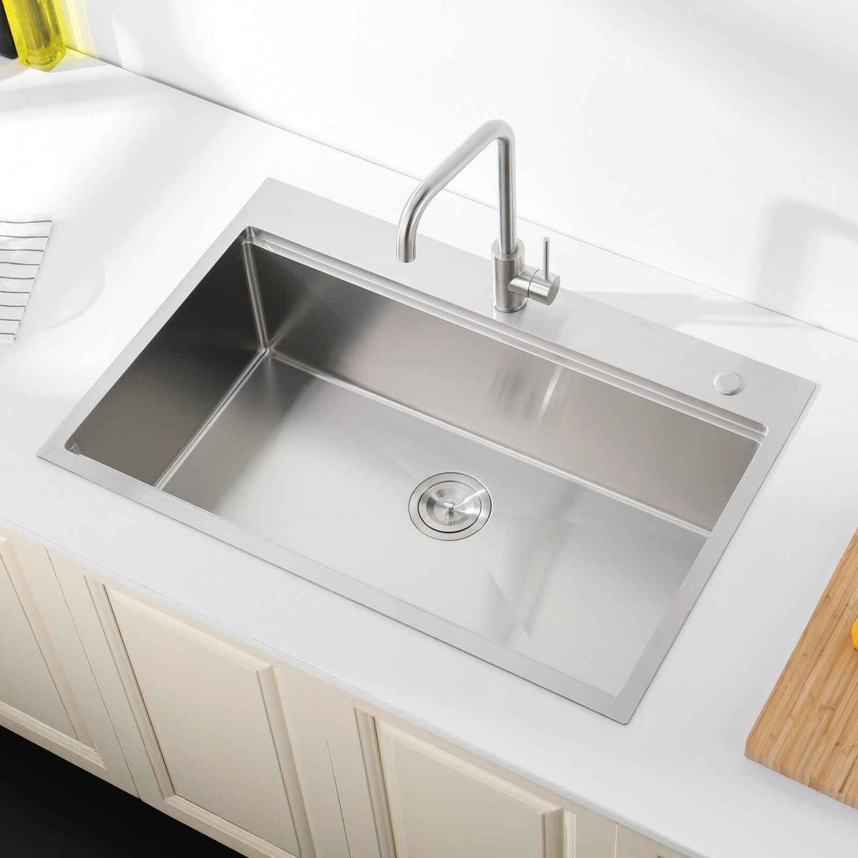 Cozy n Bath 33x22 inch overmount kitchen sink with accessors and drain,SS-BR01D-332208