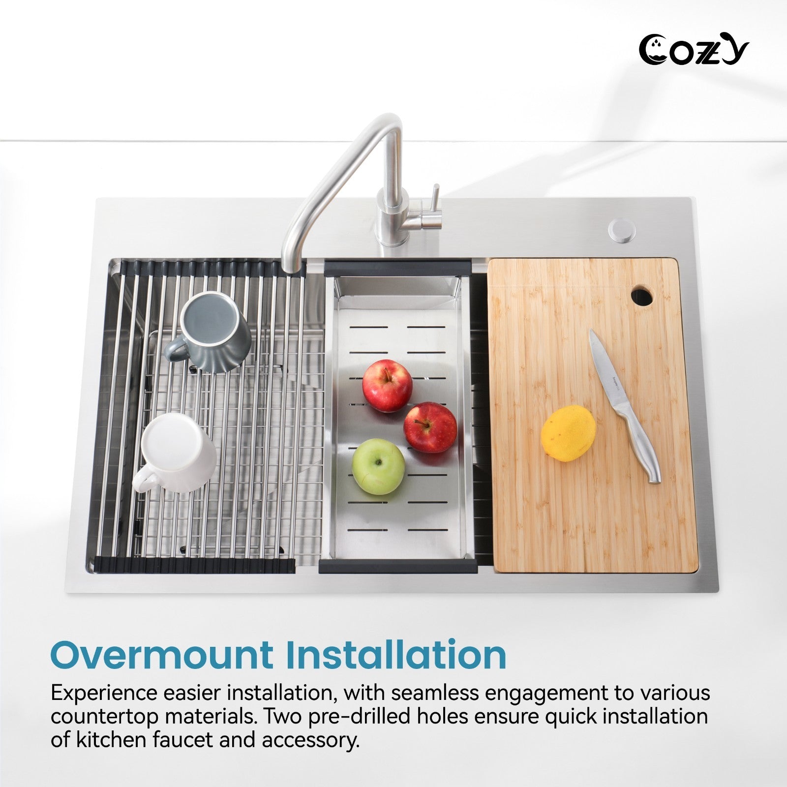 Cozy n Bath 36x22 inch overmount kitchen sink with accessors and drain