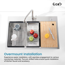 Cozy n Bath 36x22 inch overmount kitchen sink with accessors and drain