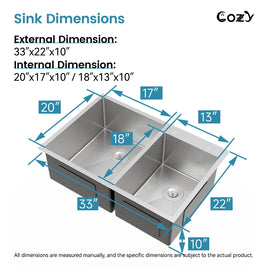 COZY Stainless Steel Kitchen Sink, 33