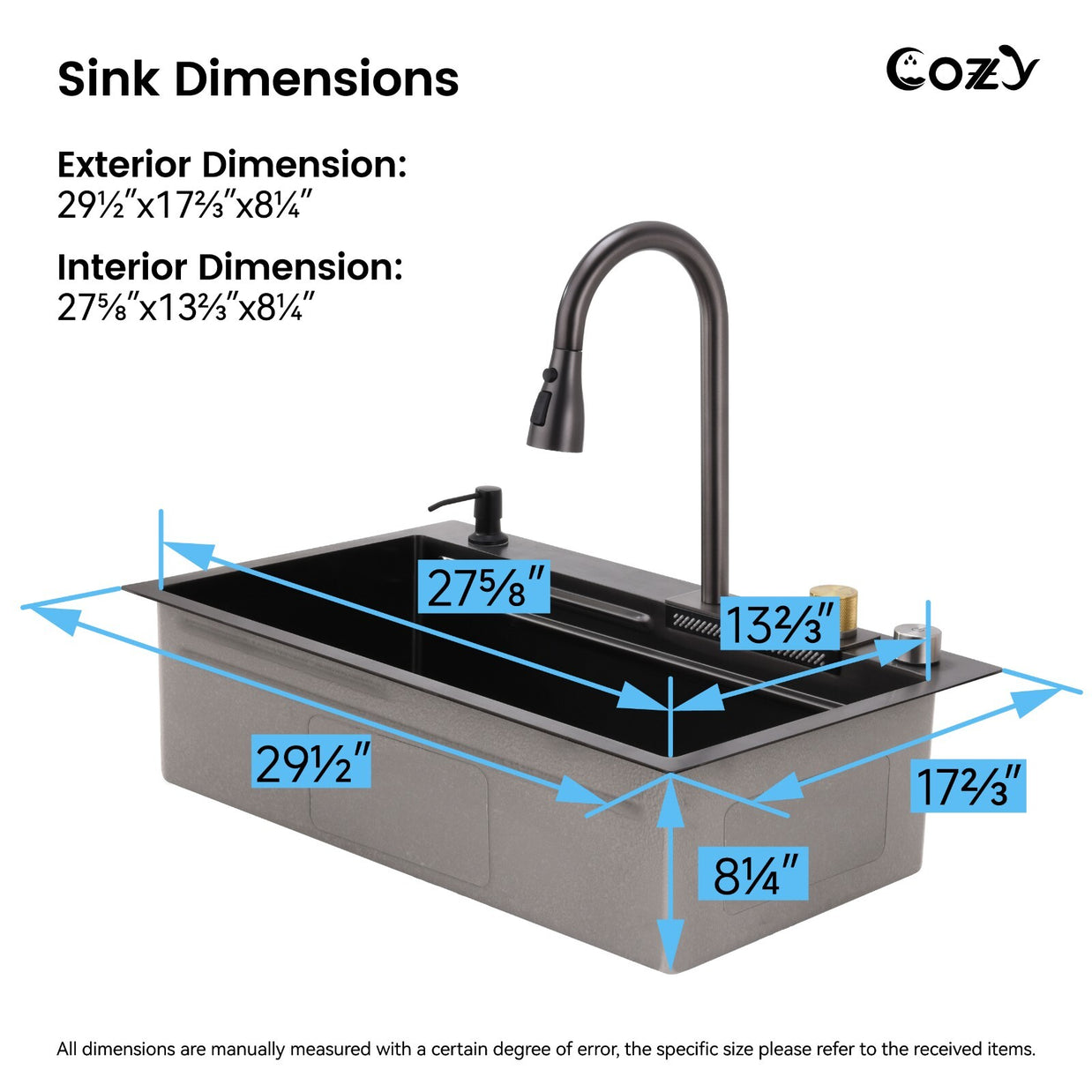 Multifunctional Overmount Sink with Pull-down&Waterfall Faucet&Cutting Board