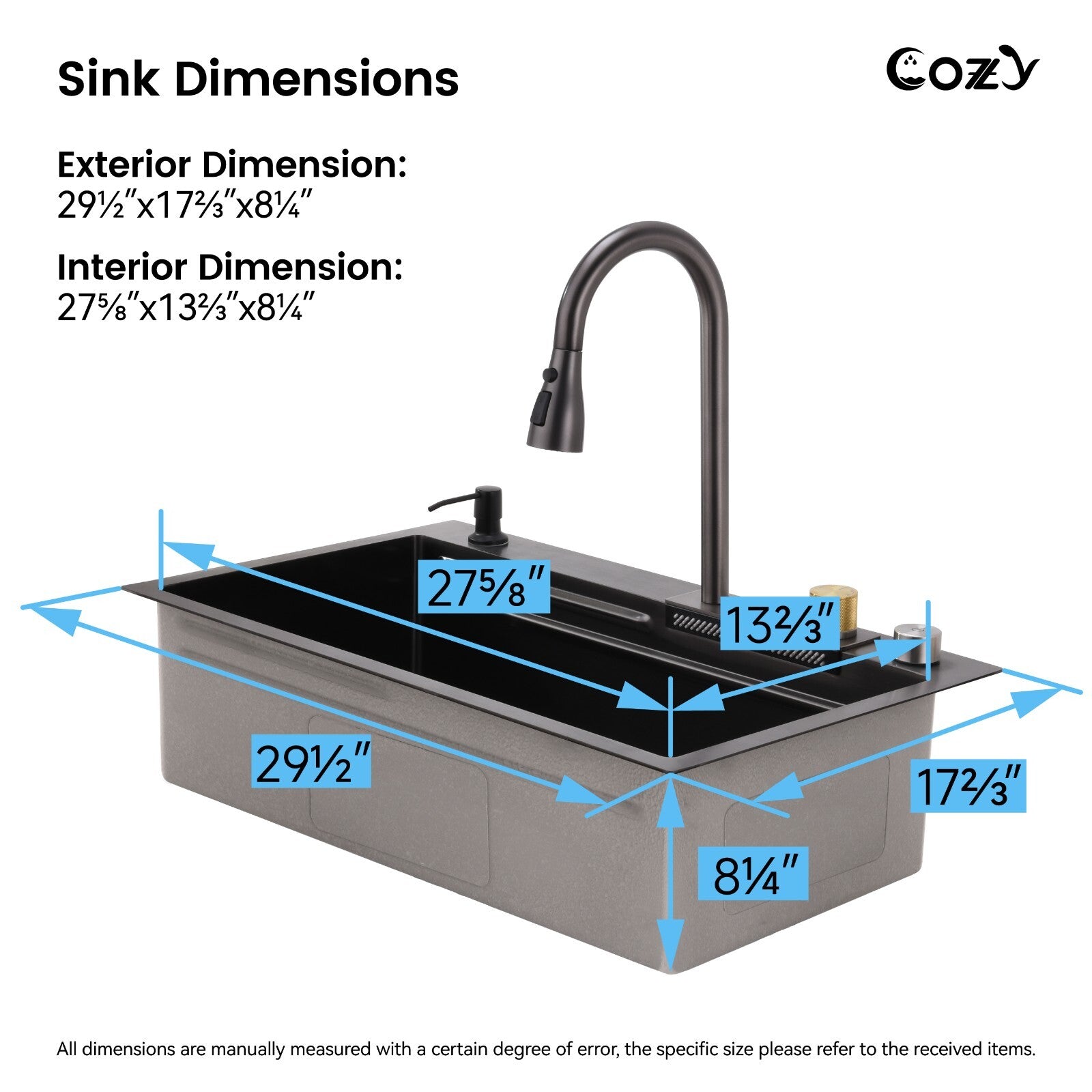 Multifunctional Overmount Sink with Pull-down&Waterfall Faucet&Cutting Board