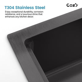 Cozy undermount stainless steel black sink 33x19x8 inch with accessory