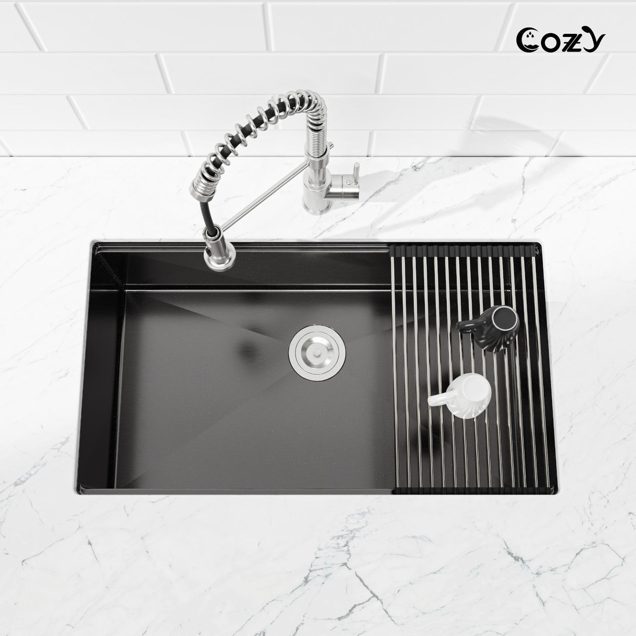 Cozy undermount stainless steel black sink 33x19x8 inch with accessory