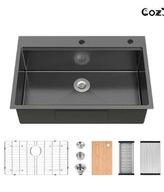 Cozy n Bath 33x22 inch overmount kitchen sink with accessors and drain,SS-BL01D-332208-2-WG