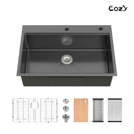 Cozy n Bath 33x22 inch overmount kitchen sink with accessors and drain,SS-BL01D-332208-2-WG
